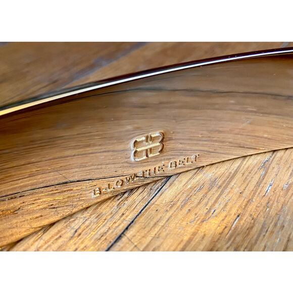 B-LOW THE BELT Tan Leather Waist Belt w/Gold Plate sz S/M - Picture 7 of 14